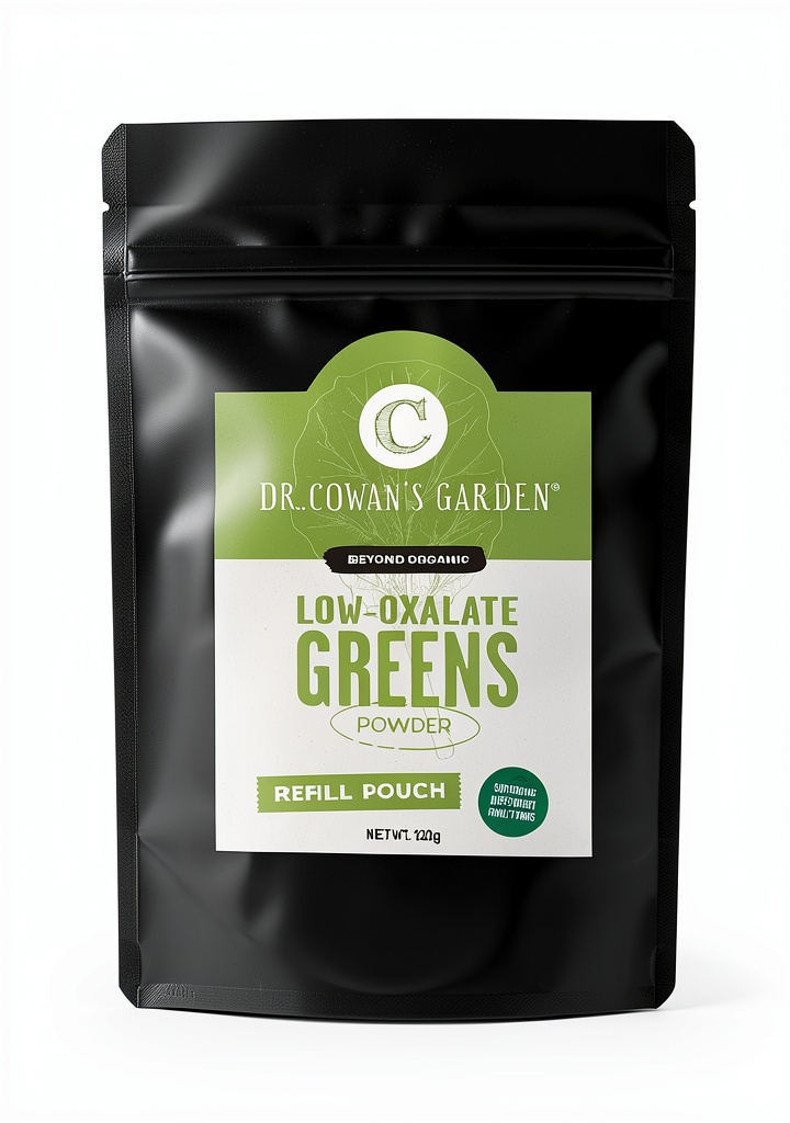 Dr Cowans Garden Low-Oxalate Veggie Powder jar on a kitchen counter