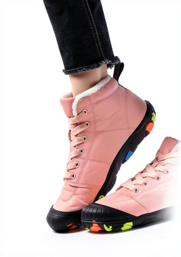 Kids Waterproof Winter Shoes Hiking Boots Black Pink Gray-3
