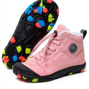 Kids Waterproof Winter Shoes Hiking Boots Black Pink Gray-0