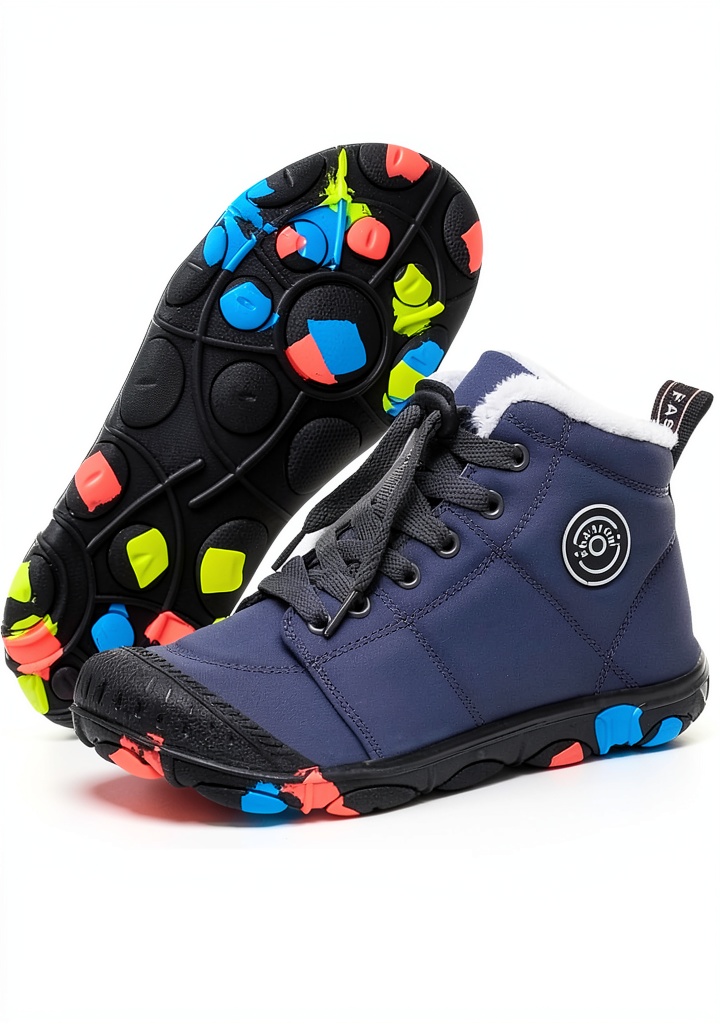 Kids wearing waterproof winter shoes on a snowy trail