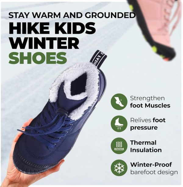 Kids Waterproof Winter Shoes Pink Dark Blue Dark Gray-1