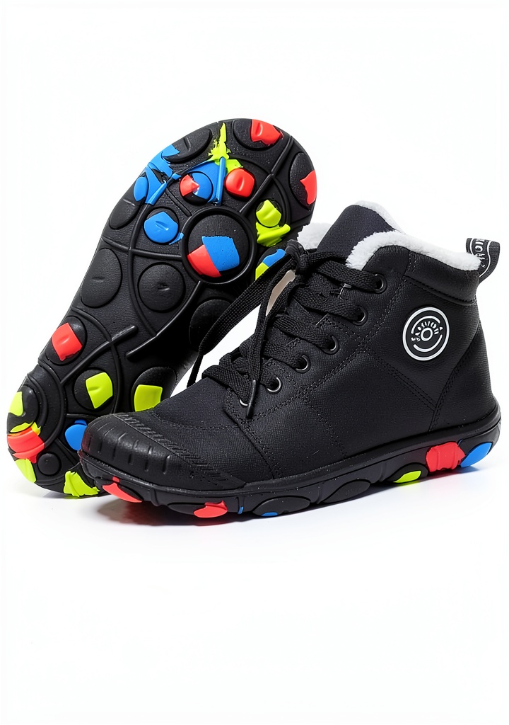Kids wearing waterproof winter shoes on a snowy trail