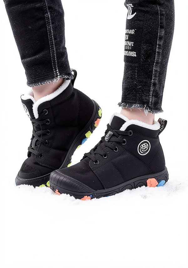 Kids Waterproof Winter Shoes Hiking Boots Black Pink Gray-1
