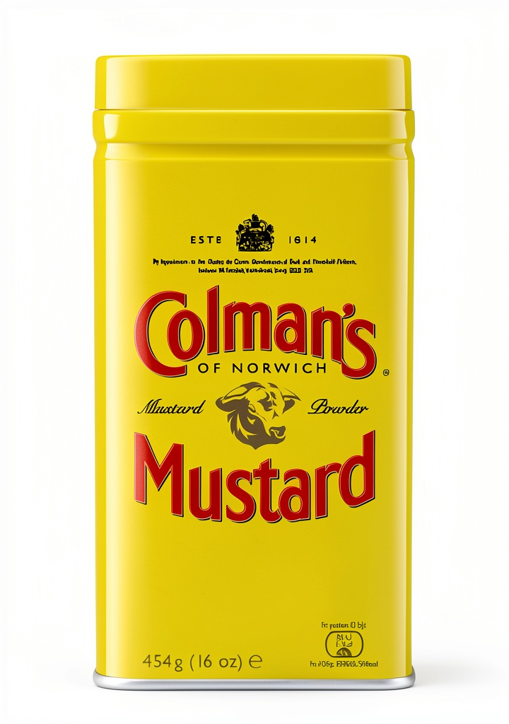 Kev and Cooper Mustard in yellow and red tin on a kitchen counter